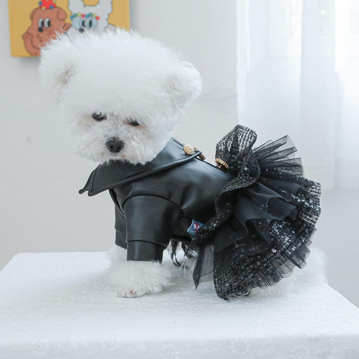 Pet Dog Cat Clothes Autumn Winter Fashion Sequin Small Leather Skirt Outfit - XL