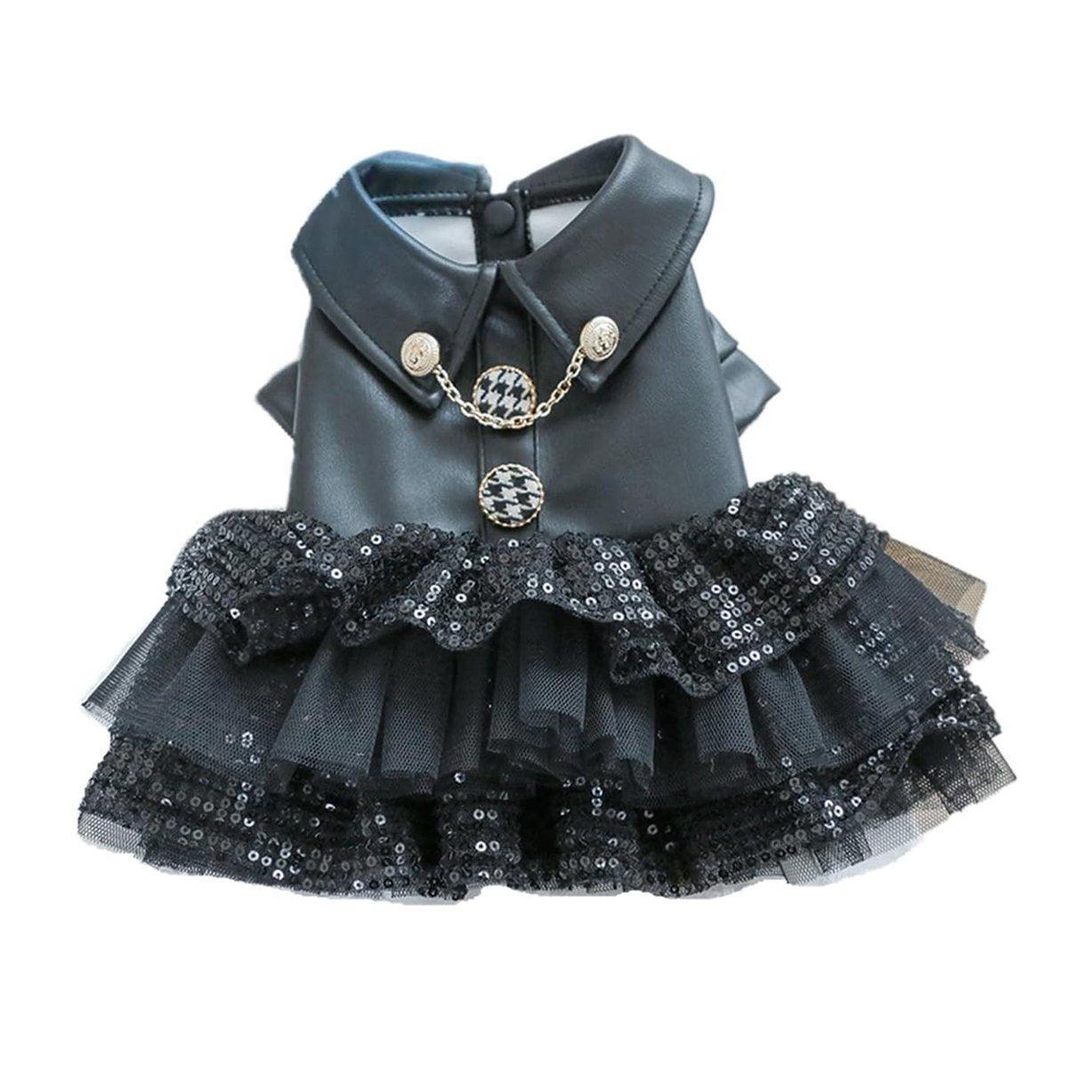 Pet Dog Cat Clothes Autumn Winter Fashion Sequin Small Leather Skirt Outfit - XS
