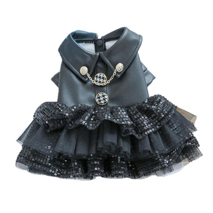 Pet Dog Cat Clothes Autumn Winter Fashion Sequin Small Leather Skirt Outfit - XS