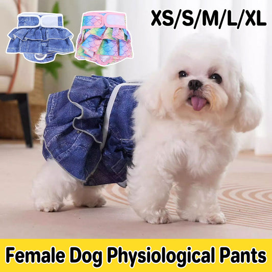 Pet Dog Diapers Female Pants Soft Breathable Underwear Reusable Sanitary Briefs - Denim Print - M