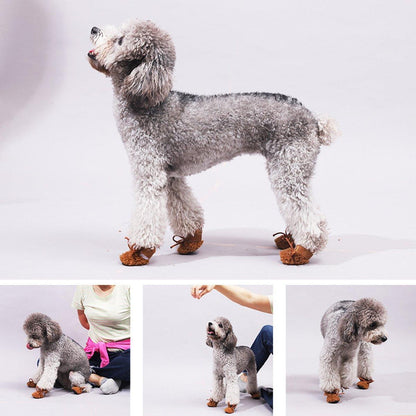 Winter Pet Dog Snow Boots Teddy Puppy Non-Slip Cotton Shoes Warm Puppy Foot - Brown-M