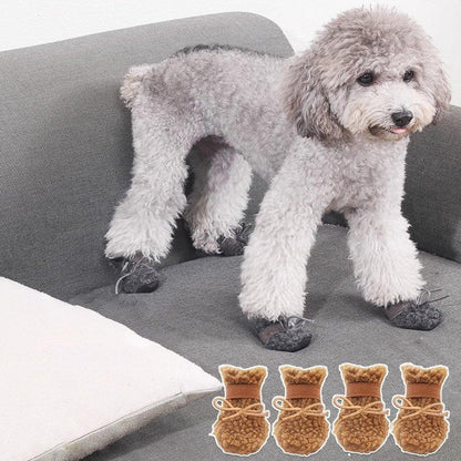 Winter Pet Dog Snow Boots Teddy Puppy Non-Slip Cotton Shoes Warm Puppy Foot - Brown-S