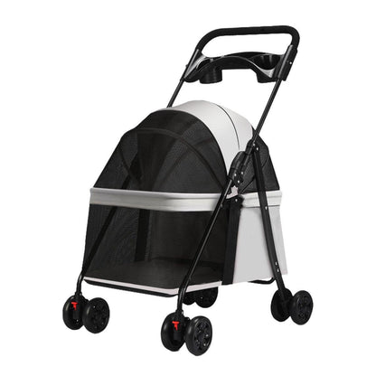 Lightweight Pet Stroller for Cats and Small Dogs Easy Fold Portable Travel Use - Black