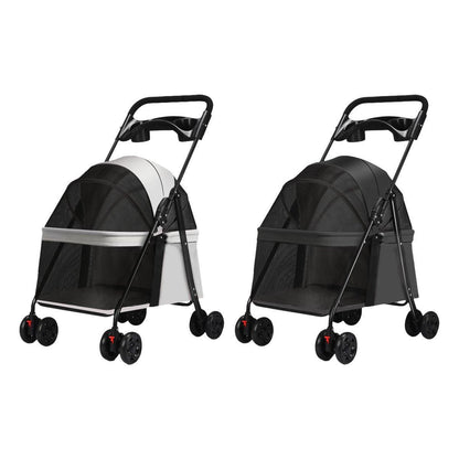 Lightweight Pet Stroller for Cats and Small Dogs Easy Fold Portable Travel Use - Grey