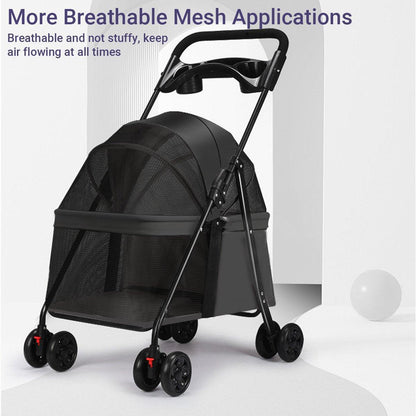 Lightweight Pet Stroller for Cats and Small Dogs Easy Fold Portable Travel Use - Grey