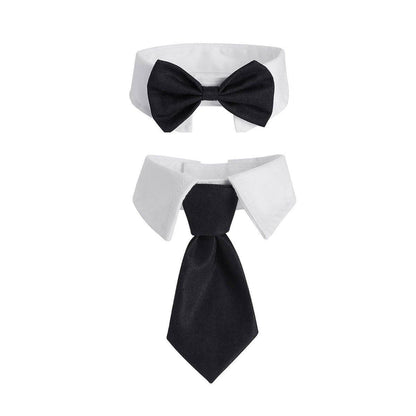 2pcs Pet Bow Tie Collar Dog Cat Suit Dress Accessories Adjustable Neck Strap - S