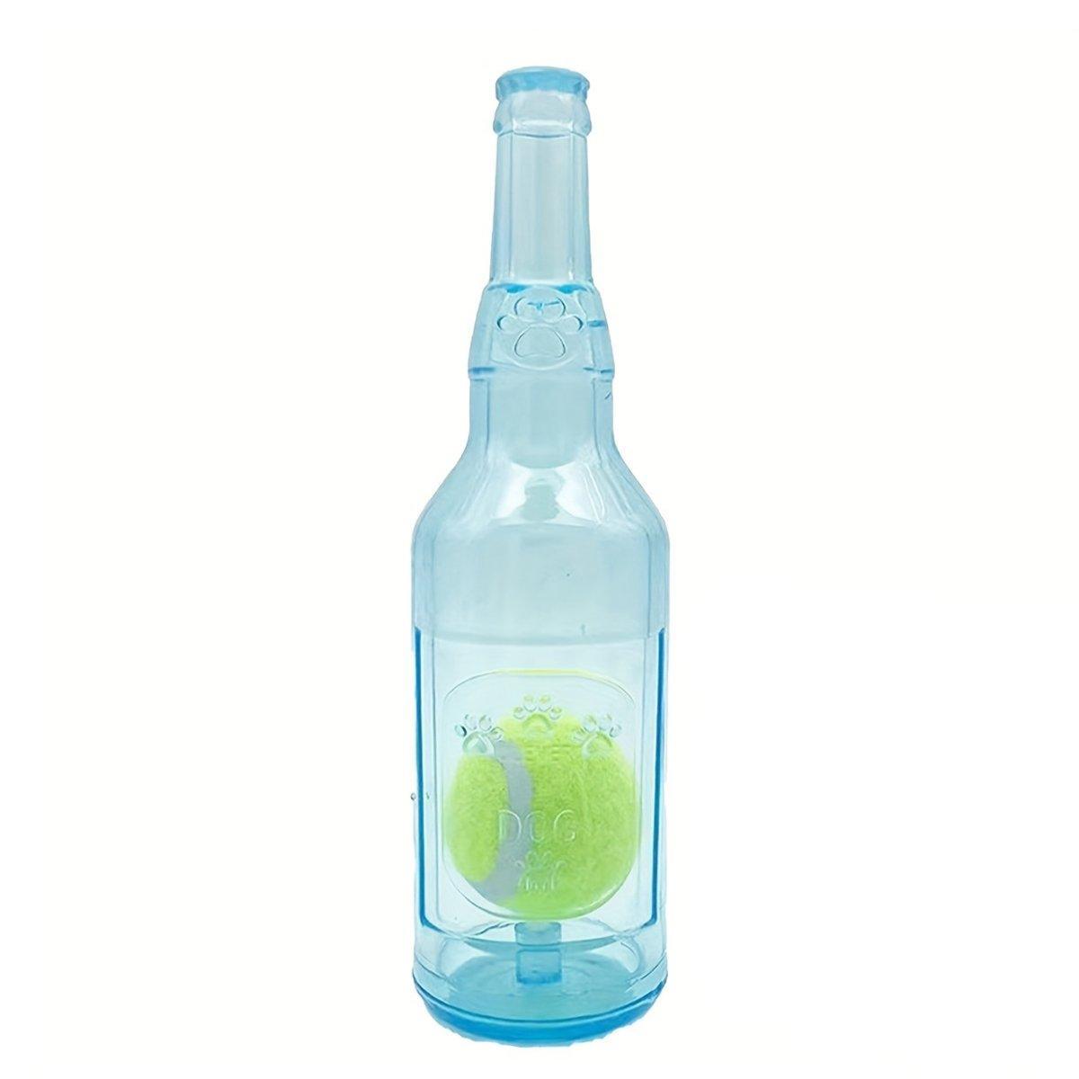 Durable Pet Teething Resistant Tennis Ball Wine Bottle Chew Toy for Dogs Play - Blue-L