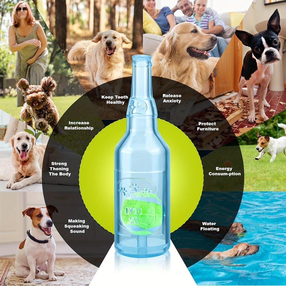 Durable Pet Teething Resistant Tennis Ball Wine Bottle Chew Toy for Dogs Play - Green-S