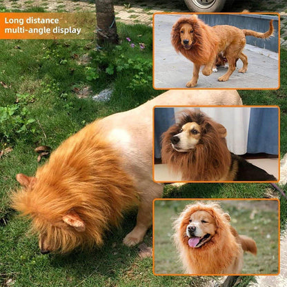 Lion Costume Mane Wig Large Dog Fancy Dress Up Party for Pet Halloween Clothes - Light Brown-S