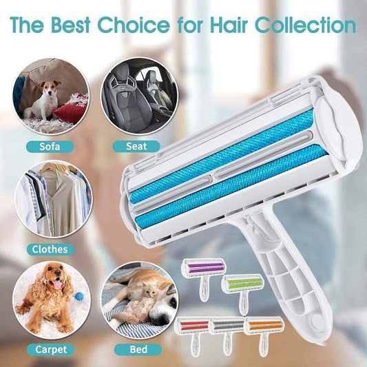 Pet Hair Remover Brush Dog Cat Fur Cleaning Roller Reusable Self Cleaning Tool - Green