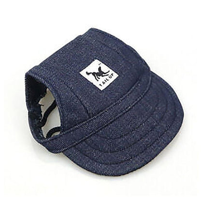 Dog Baseball Cap Outdoor Pet Sun Hat Summer Canvas Visor Puppy M Size - Denim Blue