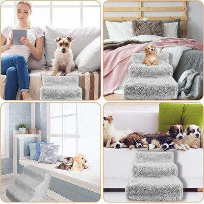 3 Steps Pet Stairs with Soft Cover for Small Dogs and Cats Portable Climbing Ramp