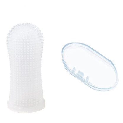 Dog Cat Super Soft Pet Finger Toothbrush Teeth Silicone Brush Care Cleaning - Clear
