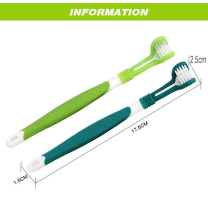 Three Sided Dog Toothbrush Pet Cat Teeth Cleaning Tool Oral Mouth Care Soft Bristle - Orange