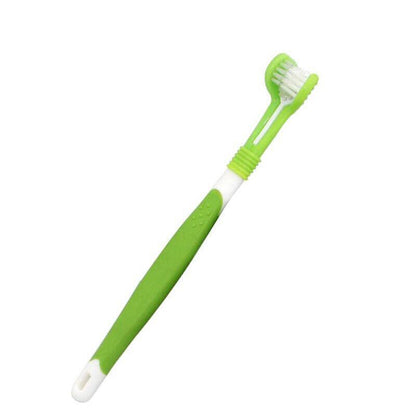 Three Sided Dog Toothbrush Pet Cat Teeth Cleaning Tool Oral Mouth Care Soft Bristle - Orange