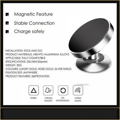 360 Degree Car Phone Holder Dashboard Mount Stand Cradle for Flat Surface - Black