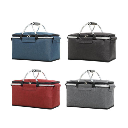 Folding Picnic Basket Insulated Cooler Bag Portable Outdoor Grocery Storage - Black