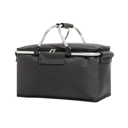 Folding Picnic Basket Insulated Cooler Bag Portable Outdoor Grocery Storage - Black