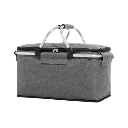 Folding Picnic Basket Insulated Cooler Bag Portable Outdoor Grocery Storage - Black