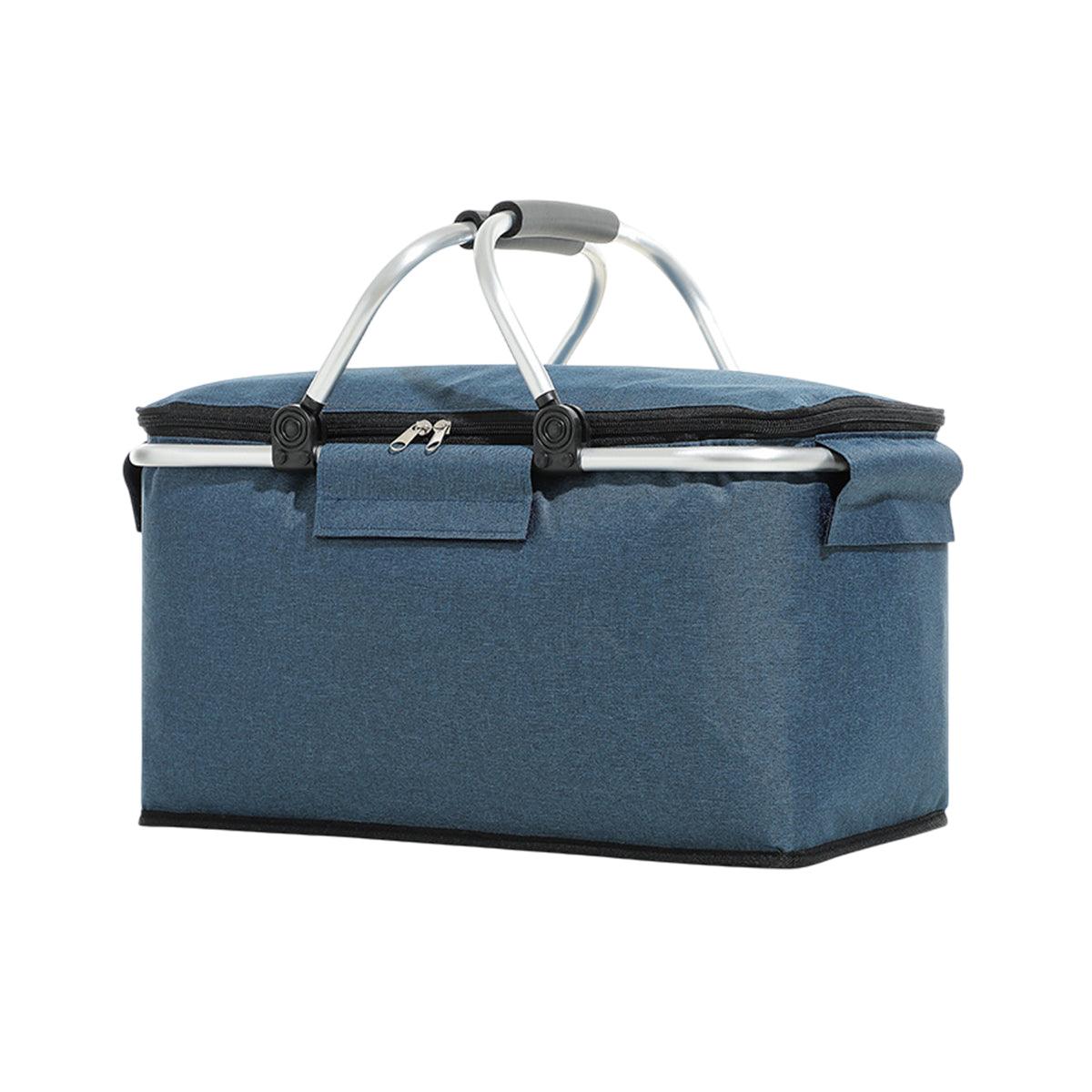 Folding Picnic Basket Insulated Cooler Bag Portable Outdoor Grocery Storage - Grey