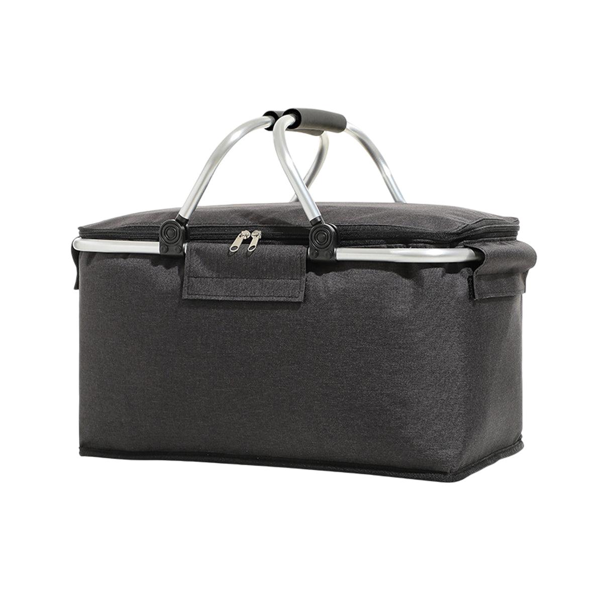 Folding Picnic Basket Insulated Cooler Bag Portable Outdoor Grocery Storage - Navy
