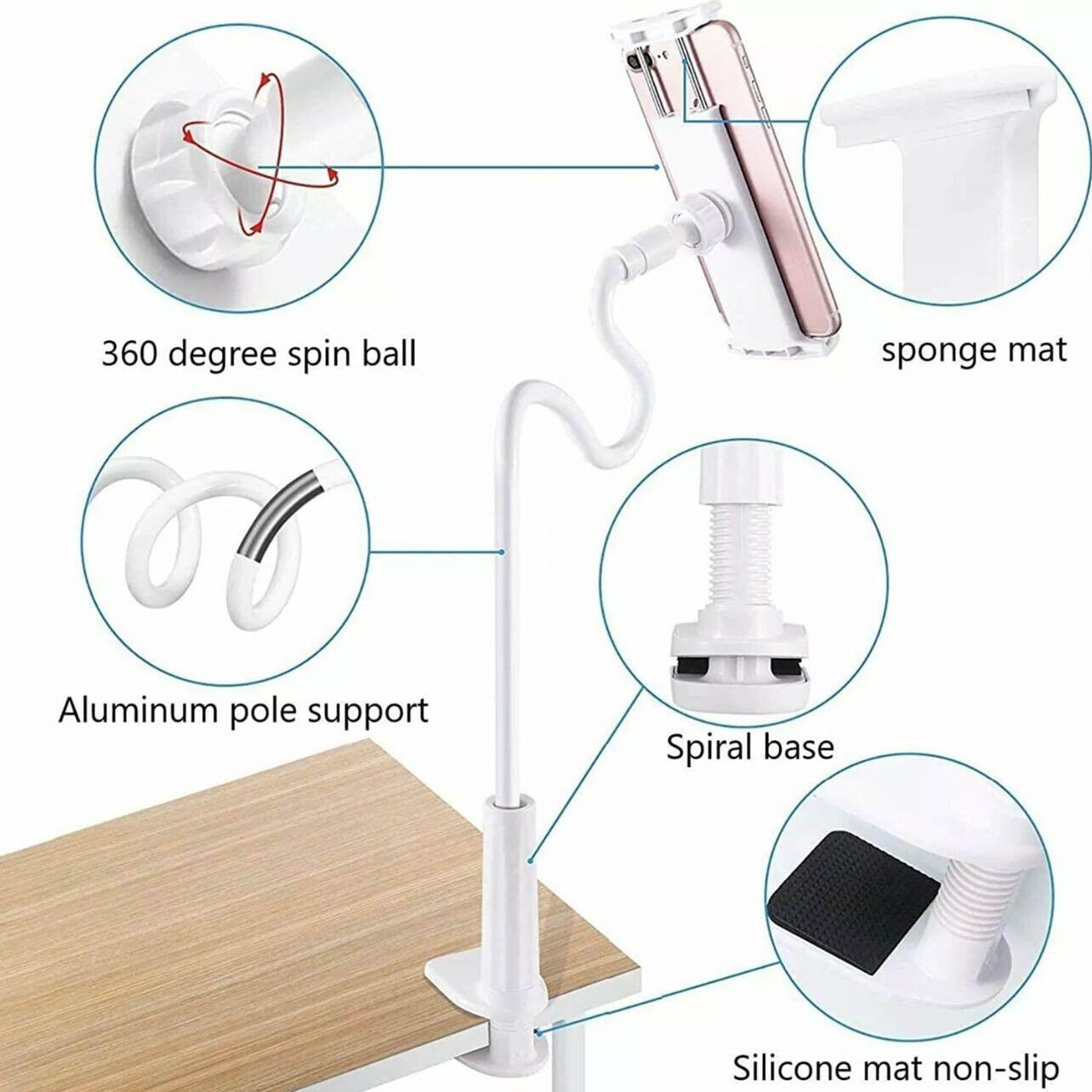 Adjustable Flexible Phone Tablet Holder with Clamp for Bed Desk Mount Use - Pink