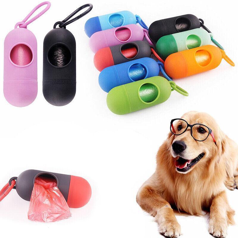 Portable Dog Waste Bag Dispenser with Refill Rolls for Pet Walking Cleanup - Black