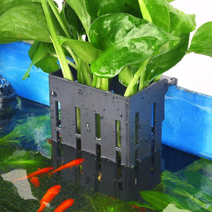 Hydroponic Plant Storage Rack Fish Tank Decoration Square Aquarium Basket Holder - White