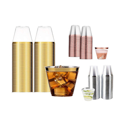 100pcs 9OZ Hot Gold Silver Plastic Wine Cup Western Food Cup Ice Cream - Rose Gold