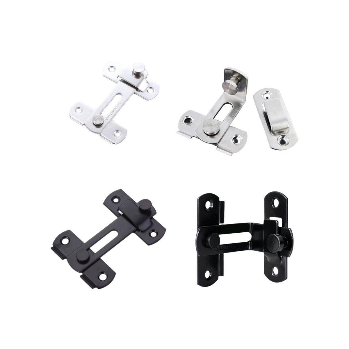 2 Sets 90 Degree Sliding Door Latch Lock Catch Kit for Home Use - Flat-Silver-L