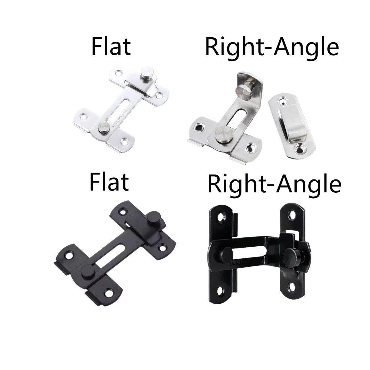 2 Sets 90 Degree Sliding Door Latch Lock Catch Kit for Home Use - Flat-Silver-L