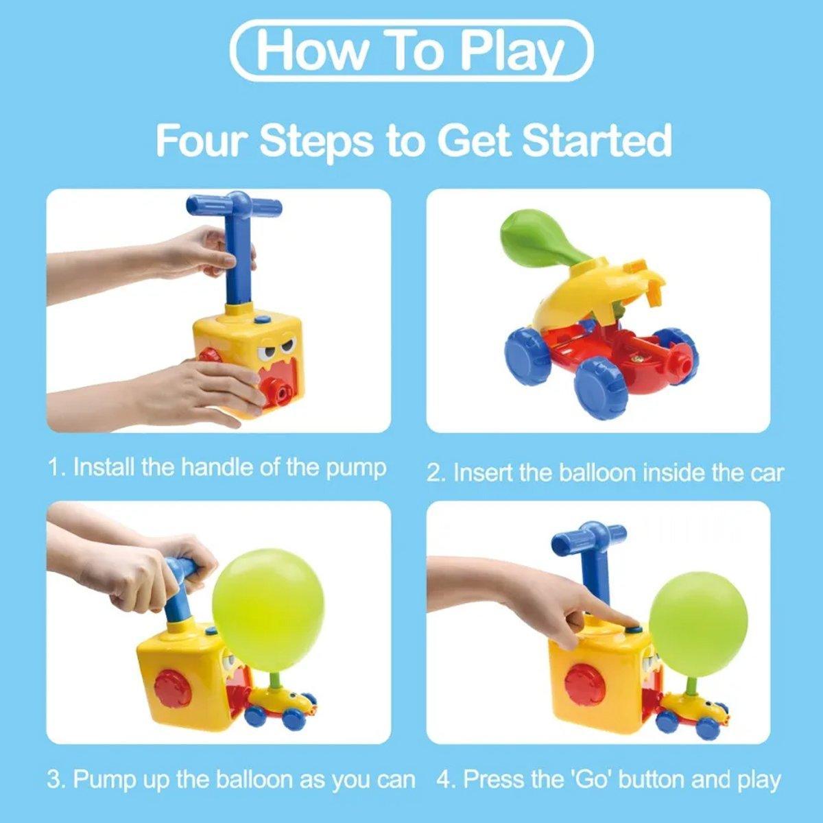 Kids Balloon Powered Car Toy Air Pump Racer Launcher Fun Vehicle Pump Toys - Monsters
