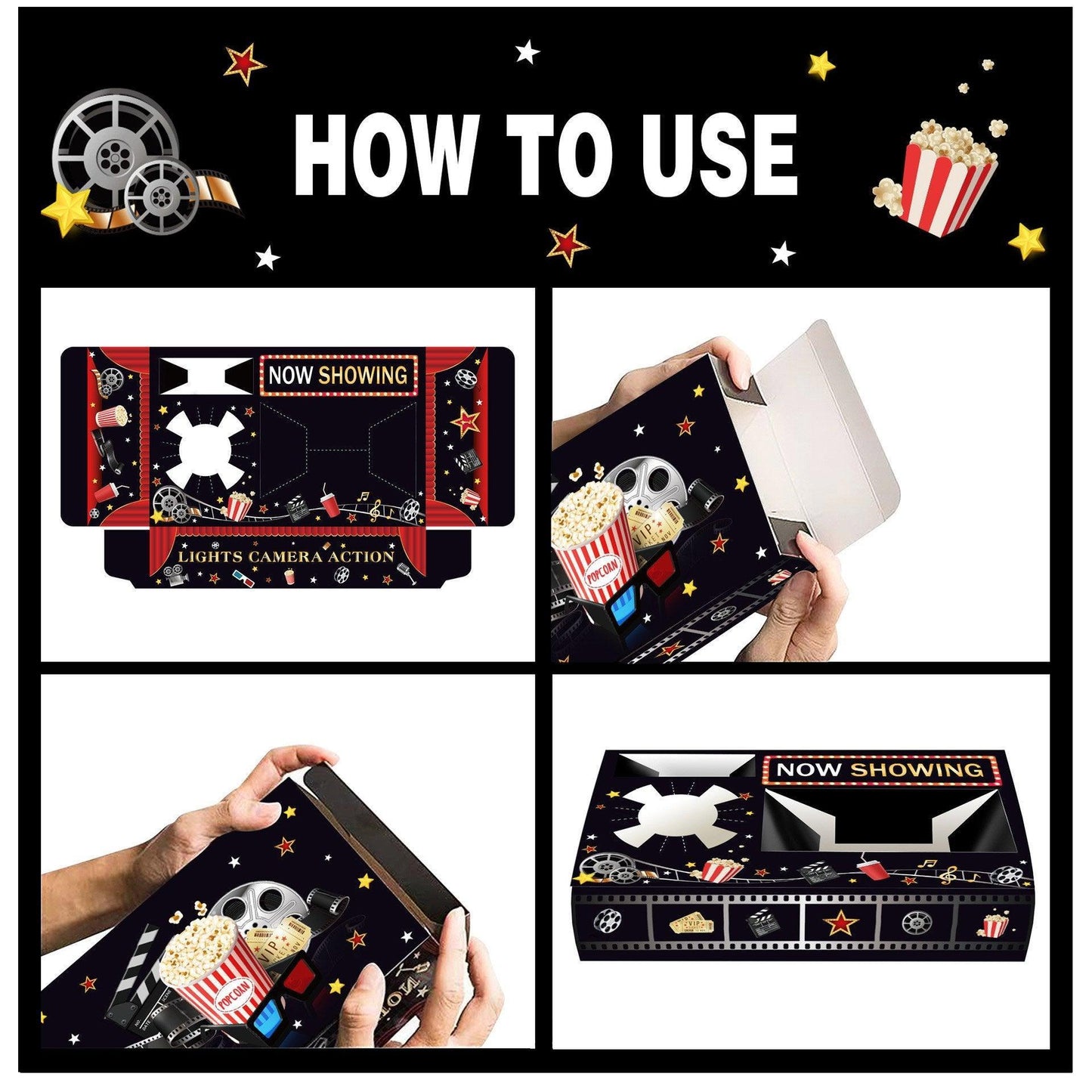 24 PCS Movie Night Snack Trays Popcorn Food Drink Holder Cinema Party Supplies - 24pcs-BM006