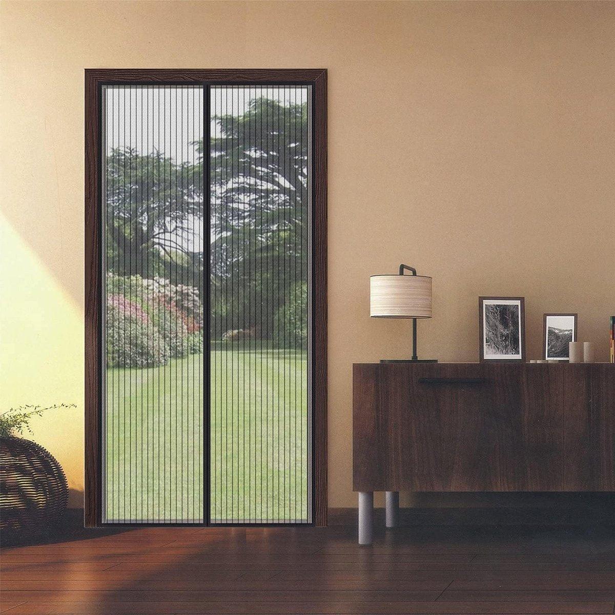 Striped Screen Door Curtain Mesh with Auto Close for Insect Protection and Ventilation - 100*210cm