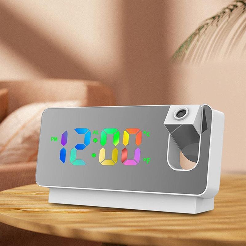 LED Digital Smart Alarm Clock Projection Temperature Time Projector LCD Display - Black