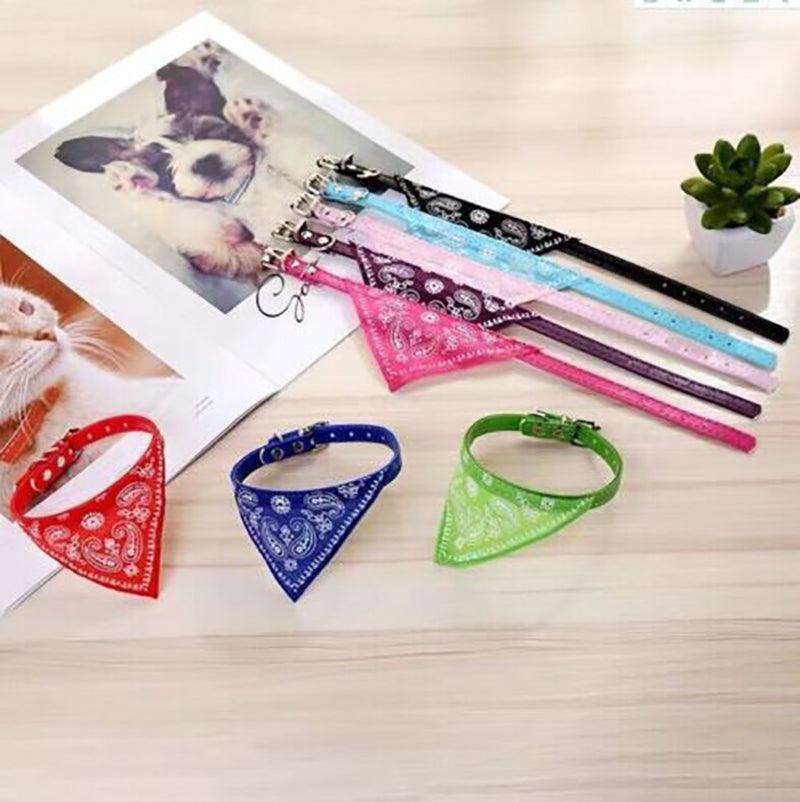 Adjustable Bandana Collar with Bell for Small Dogs and Cats Triangle Scarf Style - Rose Red