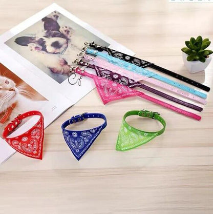 Adjustable Bandana Collar with Bell for Small Dogs and Cats Triangle Scarf Style - Rose Red