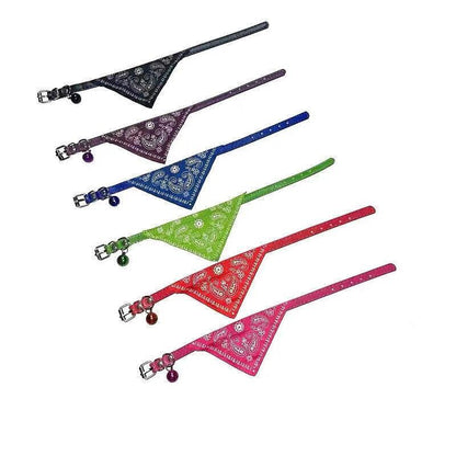 Adjustable Bandana Collar with Bell for Small Dogs and Cats Triangle Scarf Style - Rose Red