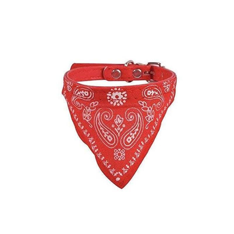 Adjustable Bandana Collar with Bell for Small Dogs and Cats Triangle Scarf Style - Rose Red