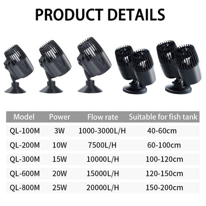 Aquarium Wave Maker Fish Tank Water Circulation Pump Powerhead with Suction Cup - 600M 20W