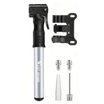 Portable Bicycle Pump Mini Inflatable Tube Pump Tire Inflator for Bike Cycling - Silver
