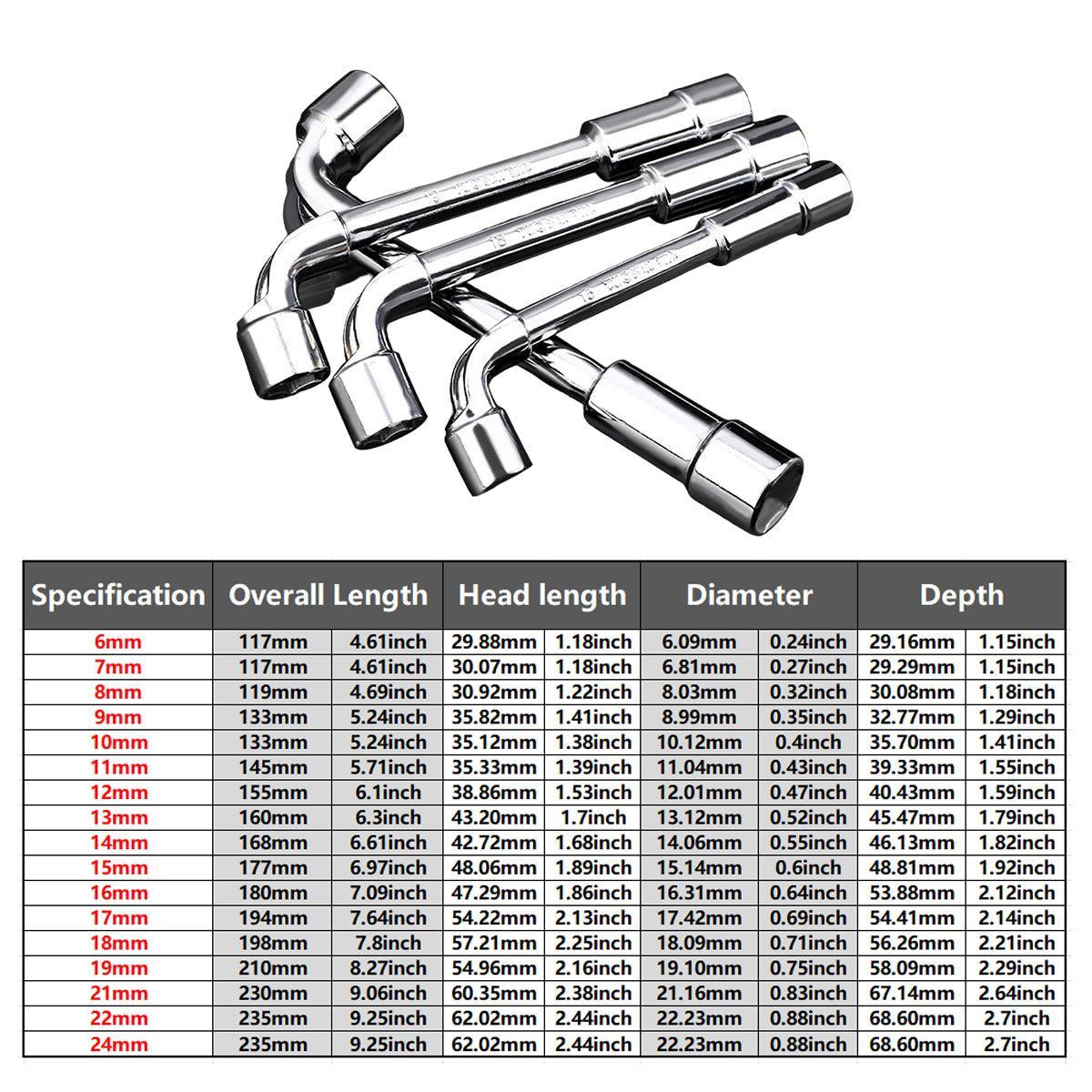 6-23mm L Shaped Socket Wrench Elbow Multi Size Hardware Repair Tool Set - 6mm