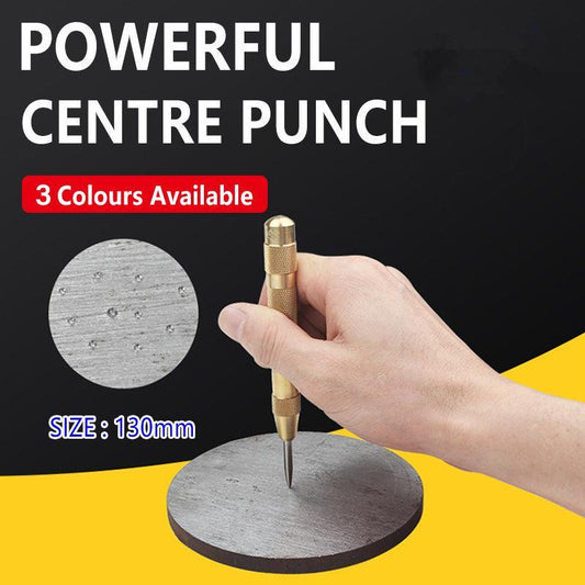125Mm Heavy Duty Automatic Centre Punch- Brass & Spring Loaded - Yellow