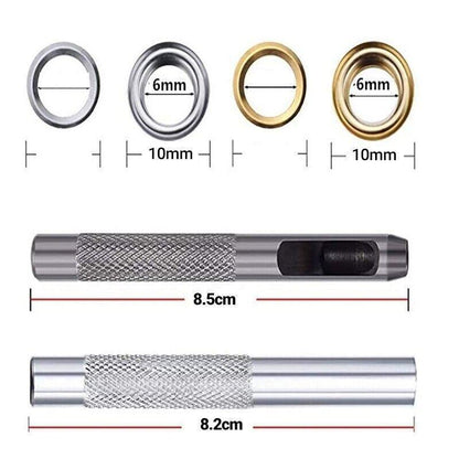 Eyelet Punch Die Tool Kit with 100 Sets of 6mm Grommets for Leather Craft