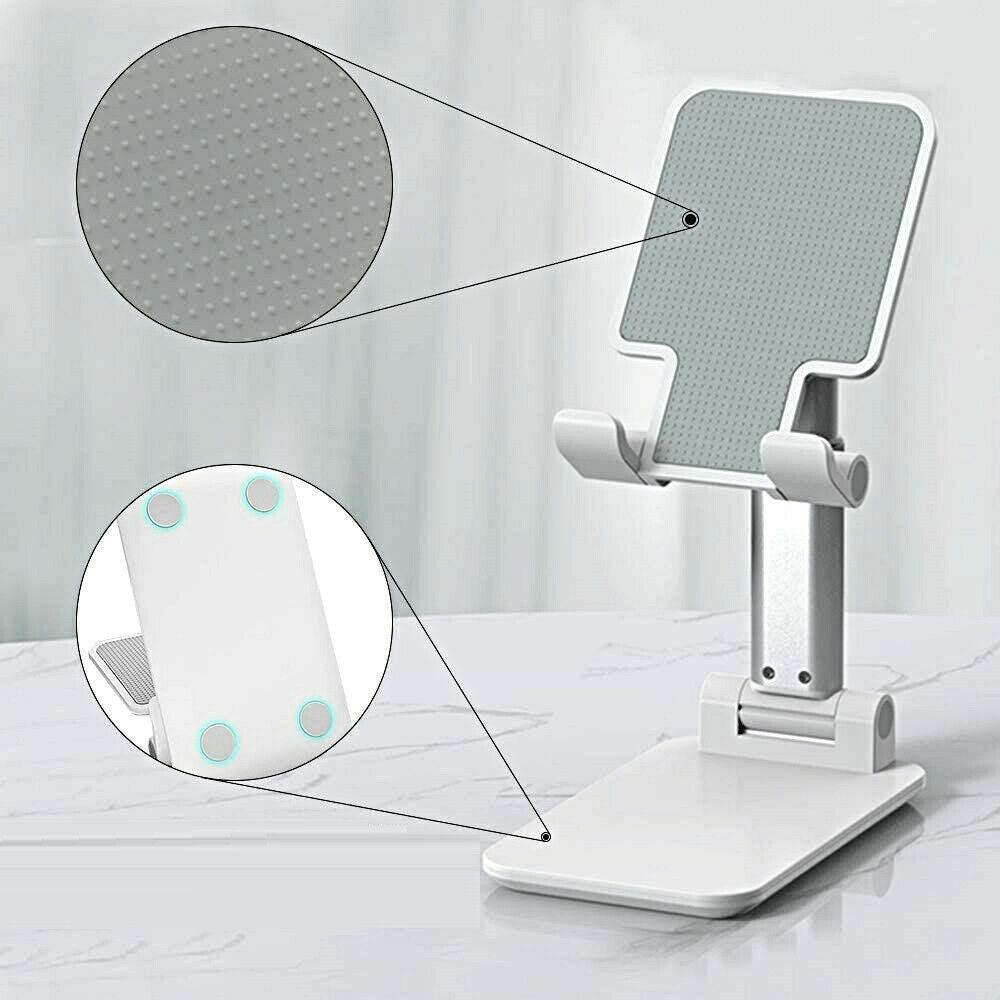 Foldable Adjustable Universal Desk Stand Holder For Mobile Phone Tablet Portable - White