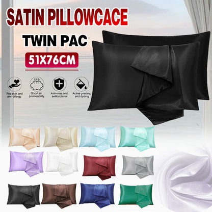 2X Satin Pillow Case Bedroom Pillowcase Cushion Covers Home Decor Luxury Slip - Red