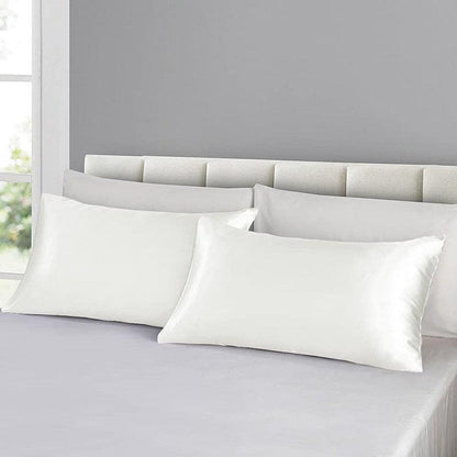 2X Satin Pillow Case Bedroom Pillowcase Cushion Covers Home Decor Luxury Slip - White