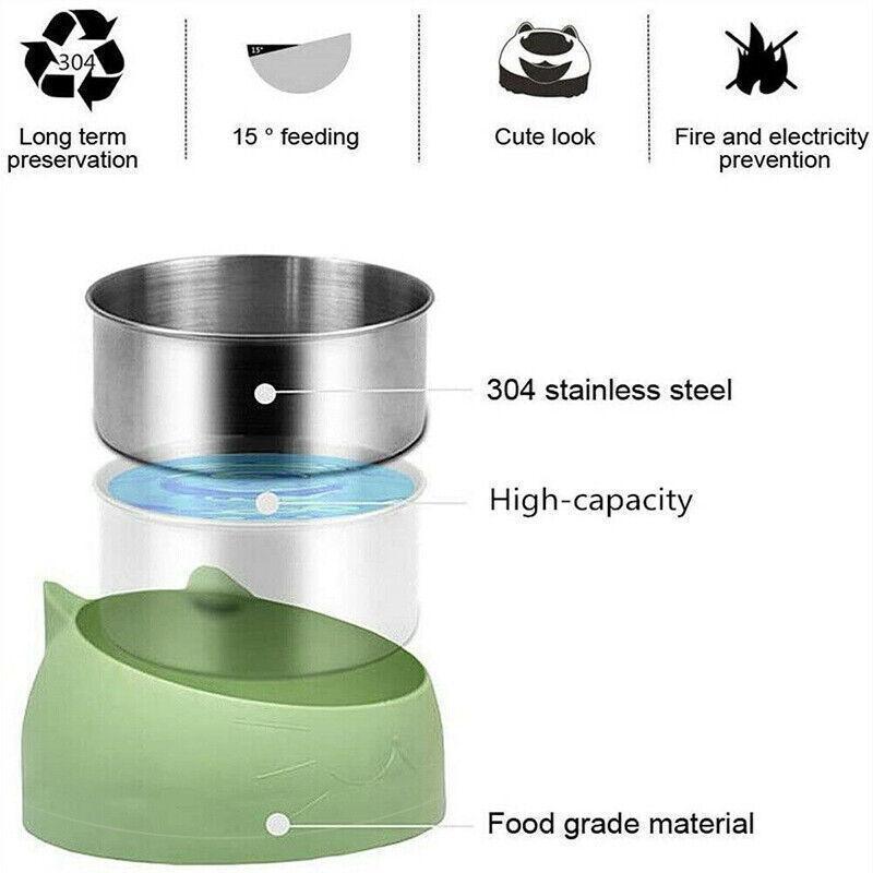 Pet Dog Cat Food Bowl Raised No Slip Stainless Steel Tilted Water Food Feeder - Matcha Green