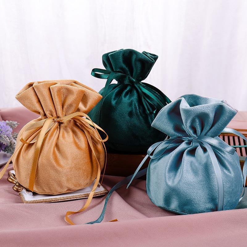 6PCS Velvet Cloth Drawstring Bags Gift Bag Jewelry Ring Pouch Earring Favor - Dark Green-6PCS