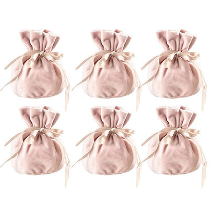 6PCS Velvet Cloth Drawstring Bags Gift Bag Jewelry Ring Pouch Earring Favor - Pink-6PCS